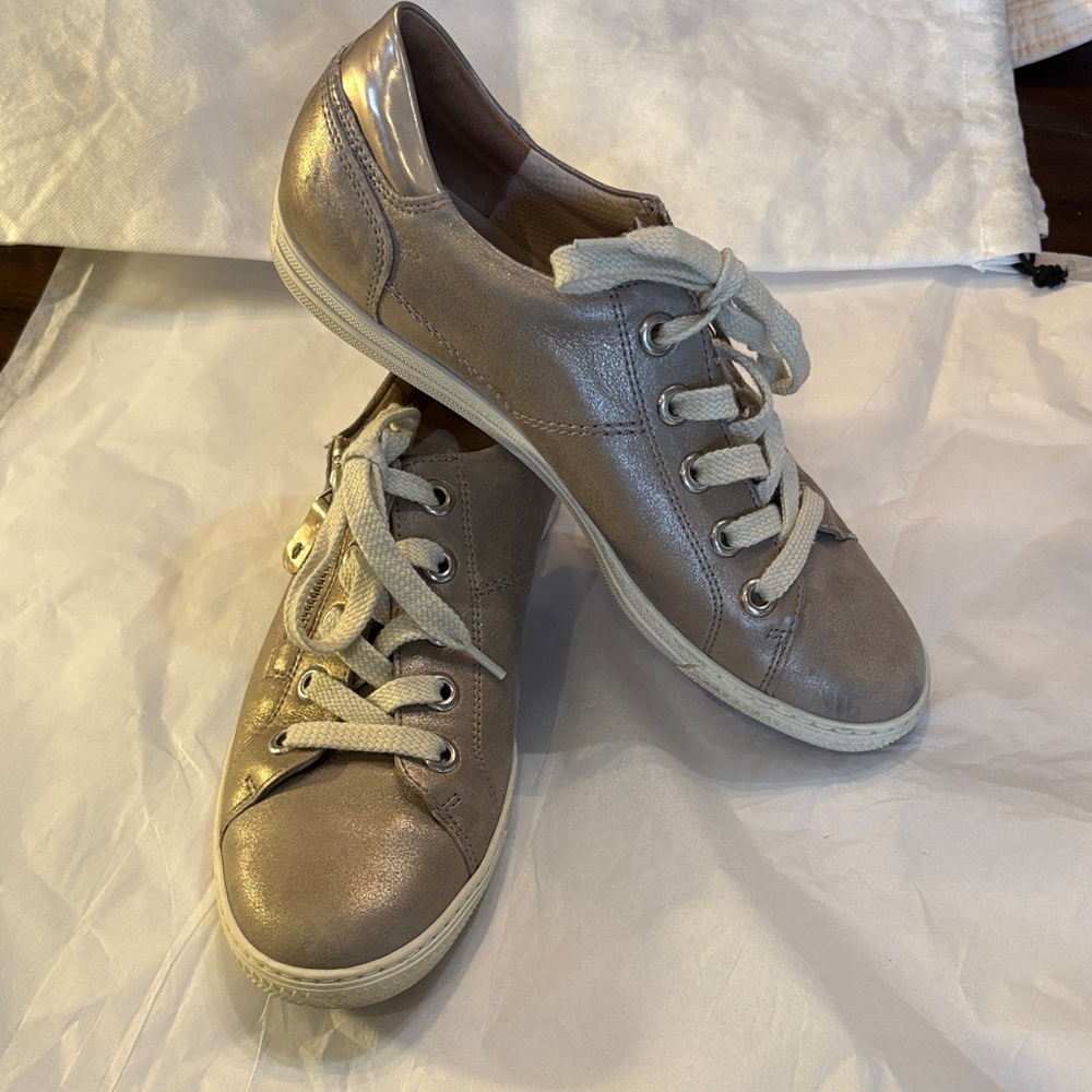 💕Paul Green Shimmer Leather Insole & lace-up handmade Austria zip trim shoes